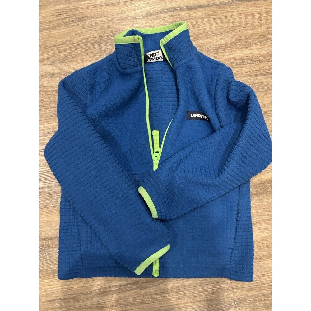 Lands End Boys Blue Breathable Grid Fleece Full Zip Jacket Size Xsmall 4/5